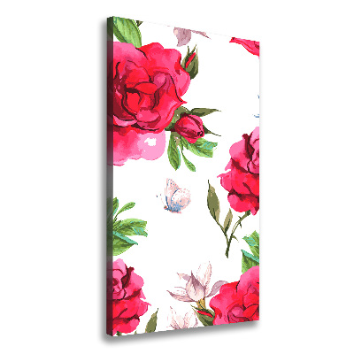 Cuadro canvas decorativo para salón vertical rosas rojas