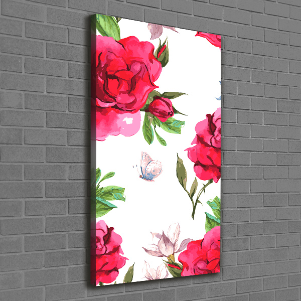 Cuadro canvas decorativo para salón vertical rosas rojas