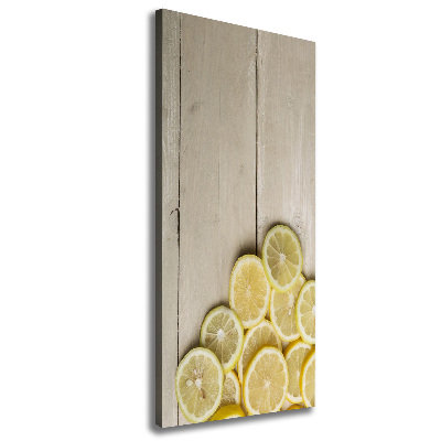 Cuadro canvas decorativo para salón vertical Limones en madera