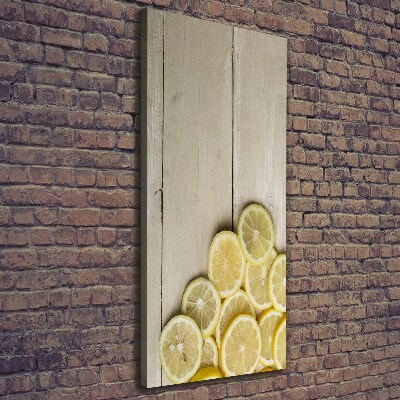Cuadro canvas decorativo para salón vertical Limones en madera