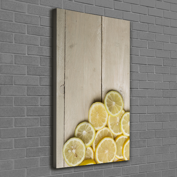 Cuadro canvas decorativo para salón vertical Limones en madera