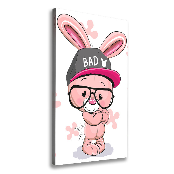 Cuadro moderno en lienzo resistente uv vertical Conejo con sombrero