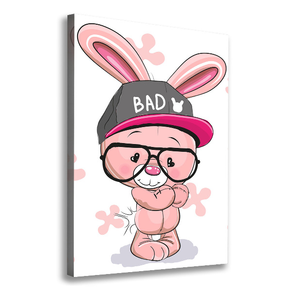 Cuadro moderno en lienzo resistente uv vertical Conejo con sombrero