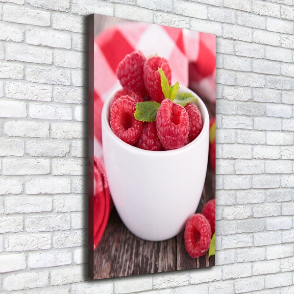 Cuadro canvas decorativo para salón vertical Frambuesas en una taza