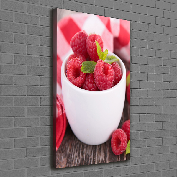 Cuadro canvas decorativo para salón vertical Frambuesas en una taza