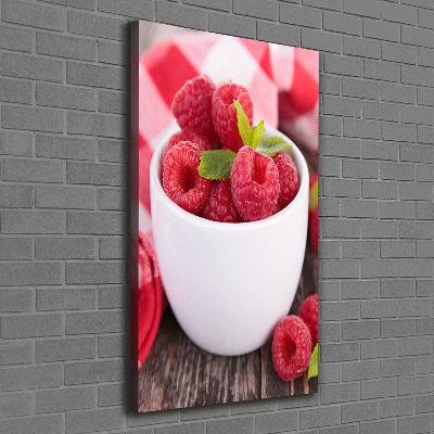 Cuadro canvas decorativo para salón vertical Frambuesas en una taza
