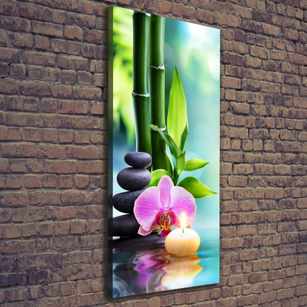 Cuadro canvas decorativo para salón vertical Orquídea y bambú
