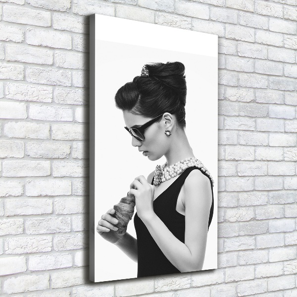 Cuadro canvas decorativo para salón vertical Mujer con gafas