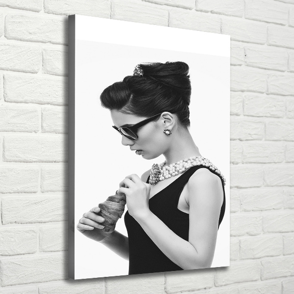 Cuadro canvas decorativo para salón vertical Mujer con gafas