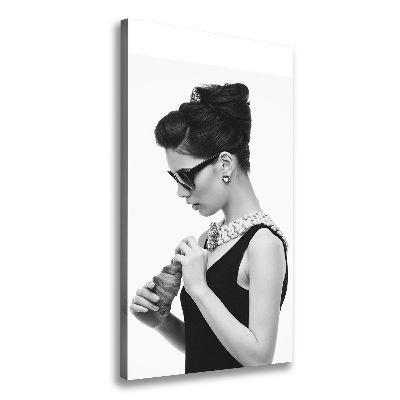 Cuadro canvas decorativo para salón vertical Mujer con gafas