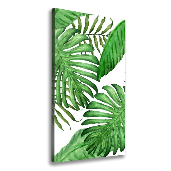 Cuadro canvas decorativo para salón vertical hojas tropicales
