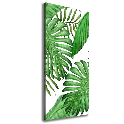 Cuadro canvas decorativo para salón vertical hojas tropicales