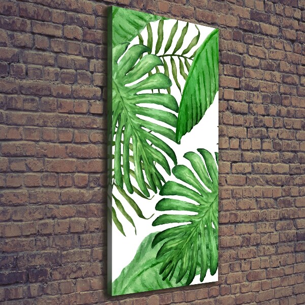 Cuadro canvas decorativo para salón vertical hojas tropicales