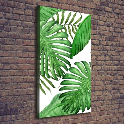Cuadro canvas decorativo para salón vertical hojas tropicales