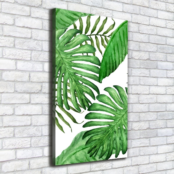 Cuadro canvas decorativo para salón vertical hojas tropicales