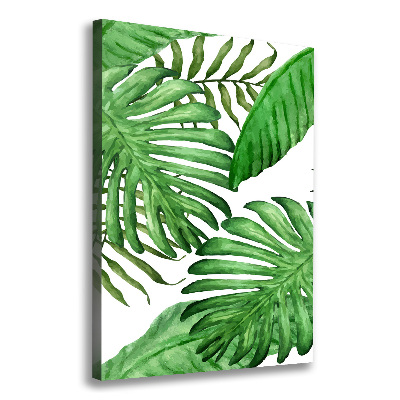 Cuadro canvas decorativo para salón vertical hojas tropicales