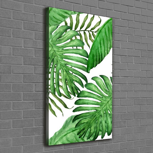 Cuadro canvas decorativo para salón vertical hojas tropicales