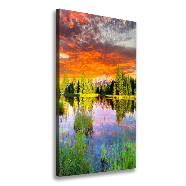 Cuadro moderno en lienzo resistente uv vertical Lago en el bosque
