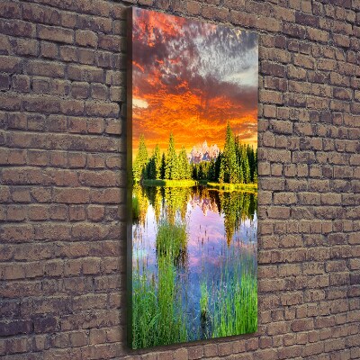 Cuadro moderno en lienzo resistente uv vertical Lago en el bosque