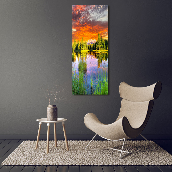 Cuadro moderno en lienzo resistente uv vertical Lago en el bosque