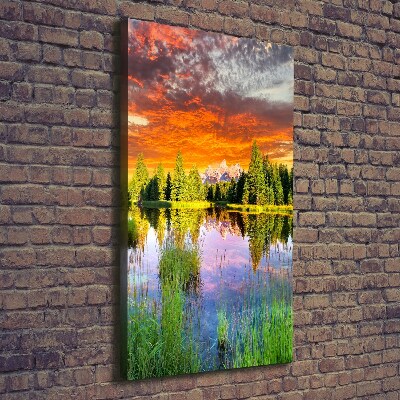 Cuadro moderno en lienzo resistente uv vertical Lago en el bosque