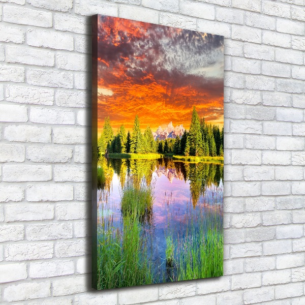 Cuadro moderno en lienzo resistente uv vertical Lago en el bosque
