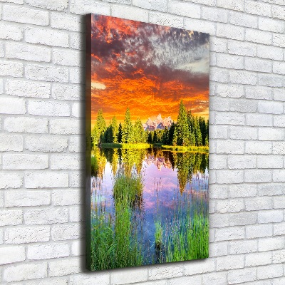 Cuadro moderno en lienzo resistente uv vertical Lago en el bosque