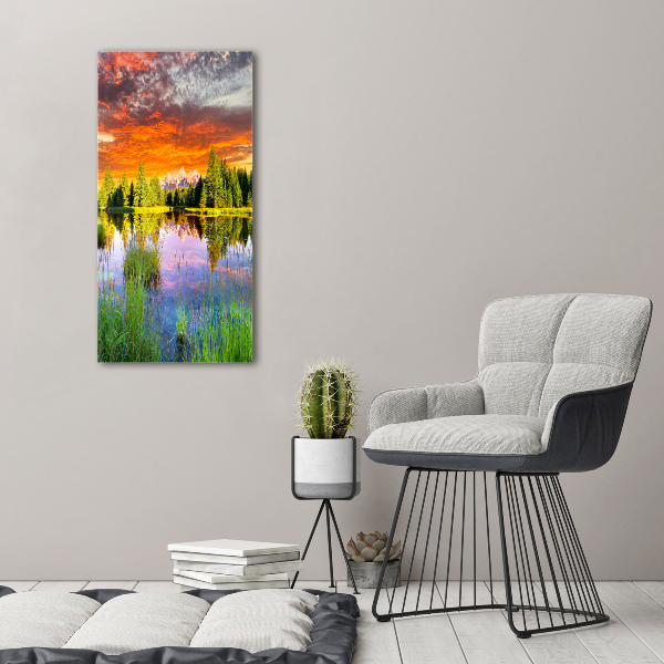 Cuadro moderno en lienzo resistente uv vertical Lago en el bosque