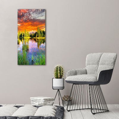 Cuadro moderno en lienzo resistente uv vertical Lago en el bosque