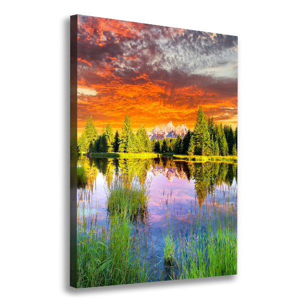 Cuadro moderno en lienzo resistente uv vertical Lago en el bosque