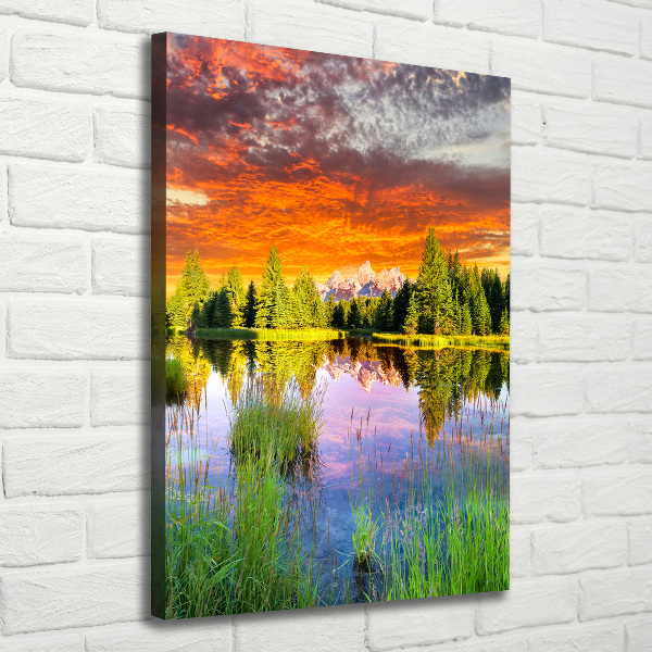 Cuadro moderno en lienzo resistente uv vertical Lago en el bosque