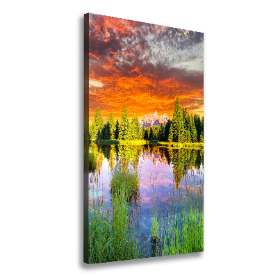 Cuadro moderno en lienzo resistente uv vertical Lago en el bosque