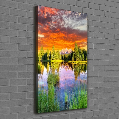 Cuadro moderno en lienzo resistente uv vertical Lago en el bosque