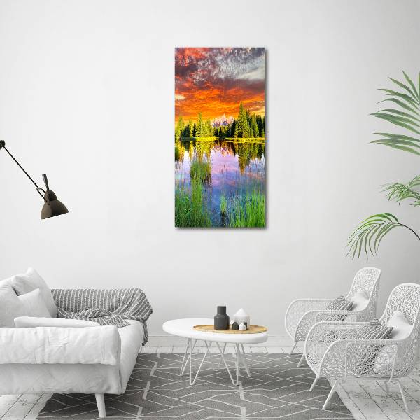 Cuadro moderno en lienzo resistente uv vertical Lago en el bosque