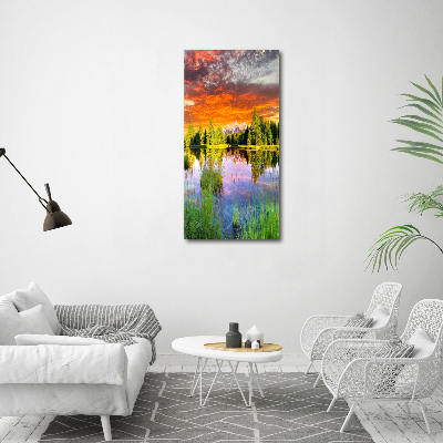 Cuadro moderno en lienzo resistente uv vertical Lago en el bosque