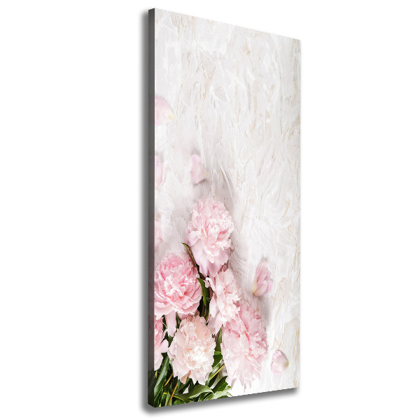 Cuadro canvas decorativo para salón vertical Peonías de mármol
