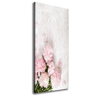 Cuadro canvas decorativo para salón vertical Peonías de mármol