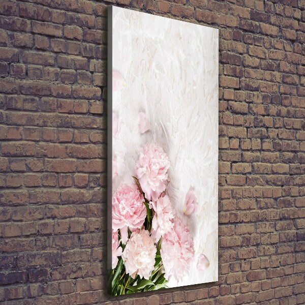 Cuadro canvas decorativo para salón vertical Peonías de mármol