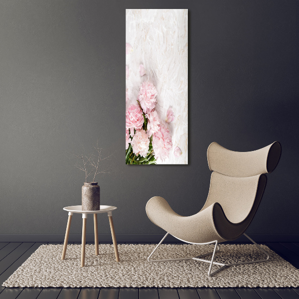 Cuadro canvas decorativo para salón vertical Peonías de mármol