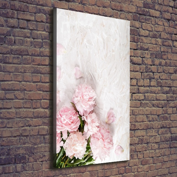 Cuadro canvas decorativo para salón vertical Peonías de mármol