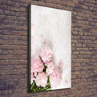 Cuadro canvas decorativo para salón vertical Peonías de mármol