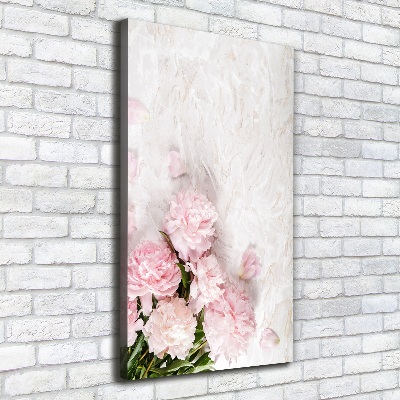 Cuadro canvas decorativo para salón vertical Peonías de mármol
