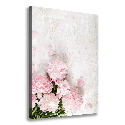 Cuadro canvas decorativo para salón vertical Peonías de mármol