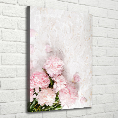 Cuadro canvas decorativo para salón vertical Peonías de mármol