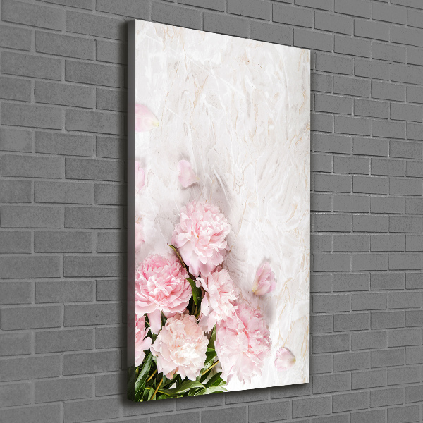 Cuadro canvas decorativo para salón vertical Peonías de mármol