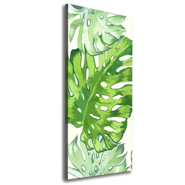 Cuadro canvas decorativo para salón vertical hojas tropicales