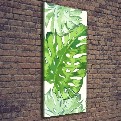 Cuadro canvas decorativo para salón vertical hojas tropicales