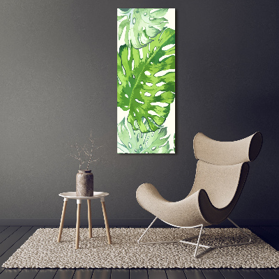 Cuadro canvas decorativo para salón vertical hojas tropicales