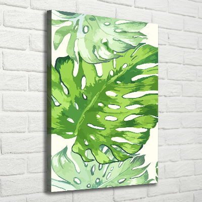 Cuadro canvas decorativo para salón vertical hojas tropicales
