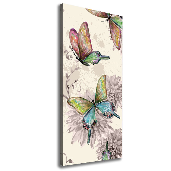 Cuadro canvas decorativo para salón vertical mariposas coloridas